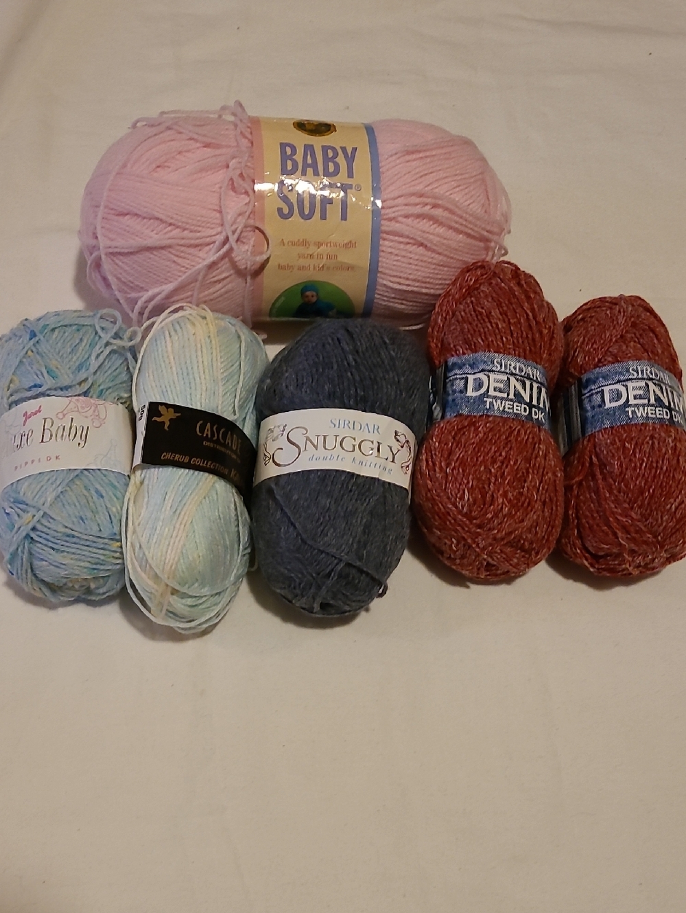 Yarn 6 Skeins, Acrylic Blends, Baby Denim Pink Grey Orange Crochet Crafts